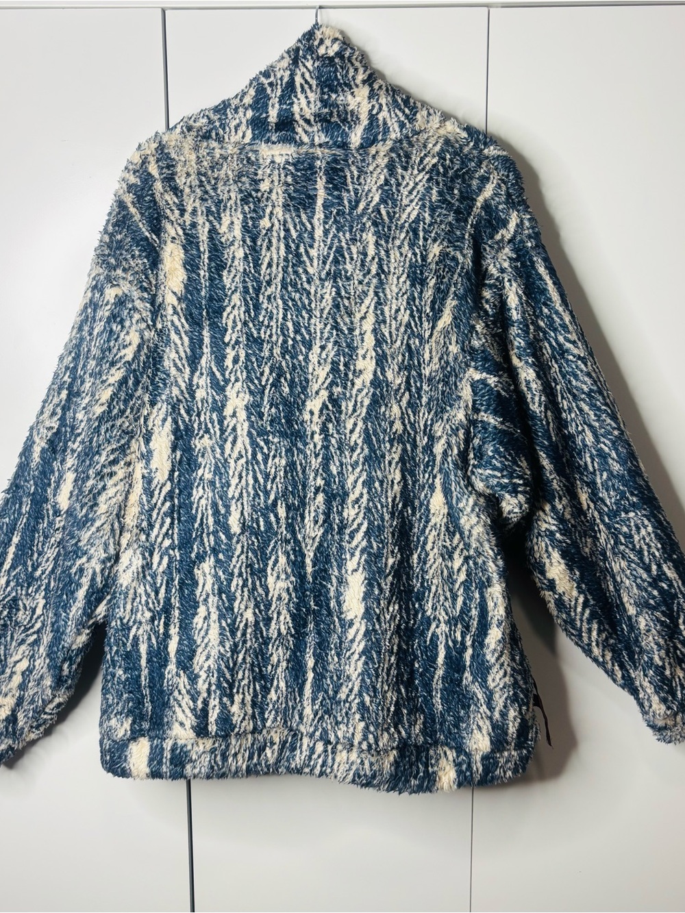 Kapital Plush Cowl Neck Sweater in Blue and Cream - Picture 5 of 5